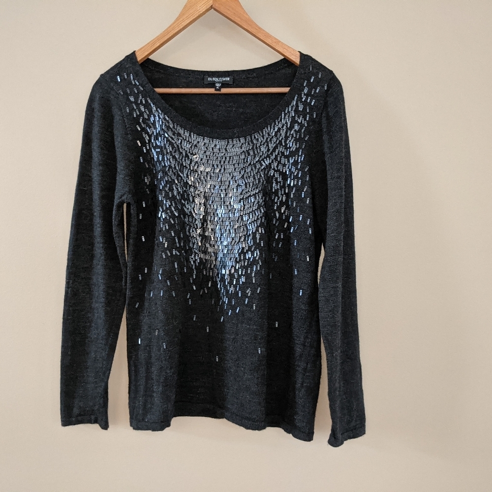 Petite Eileen Fisher Merino Wool Sweater w Sequins